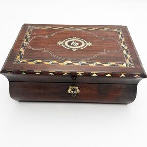 Antique Rosewood Mother of Pearl Butterfly Inlay Slope Writing Box with Key